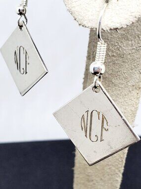 Vintage Sterling Silver "NCF" Monogram Initial Dangle Pierced 925 Earrings